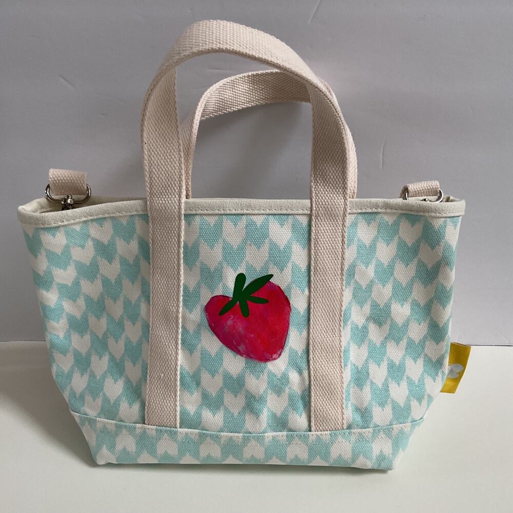 Strawberry Patterned Tote Bag - Cream and Blue
